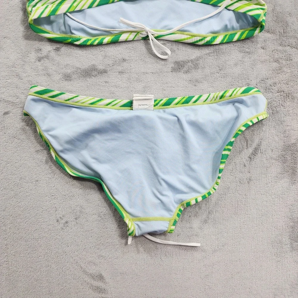 Nike Bikini Swimsuit Womens 36/10 Green Stripe 2 Piece Athletic Stretch Beach